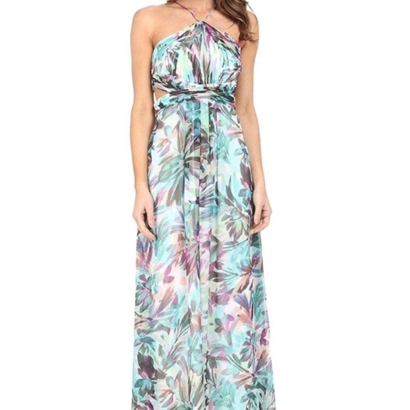 Aidan Mattox Floral Long Cocktail Dress - size 0 cut out sides maxi multicolored - Picture 1 of 16